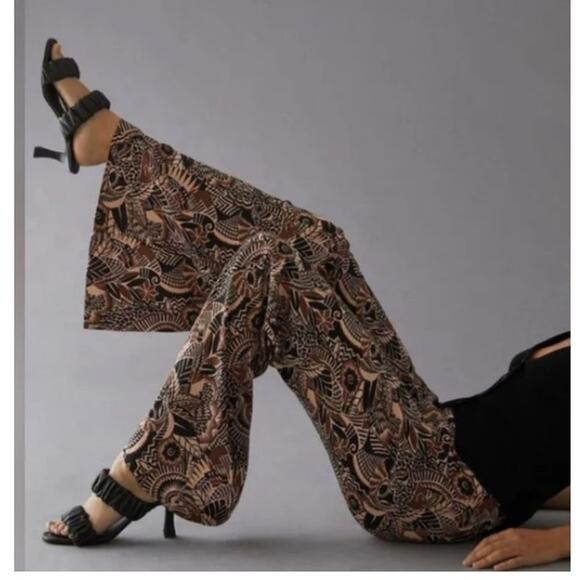 Anthropologie Drapey Flare wide leg bell bottom hobo mod flared pants size 2 4 6 - Picture 4 of 9